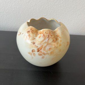Antique Thun Porcelain Rose Bowl Signed by Artist 1927 Handpainted with Gold Rim